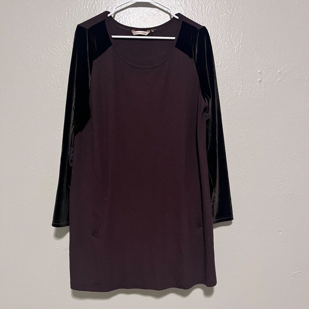 Soft Surrounding Womens Velvet Long Sleeve‎ Brown Tunic Blouse W/Pocket Size L